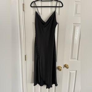 NWT Zara Black Satin Slip Dress with side split - Size L
